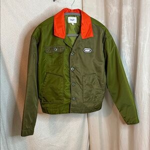 HUF Green Jacket with Bold Red Collar